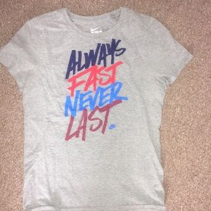 Gray Nike shirt (w/ blue and red)